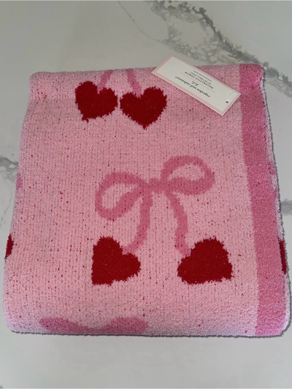 Cupcakes and Cashmere Pink Bows Cherry Hearts Soft Throw Blanket